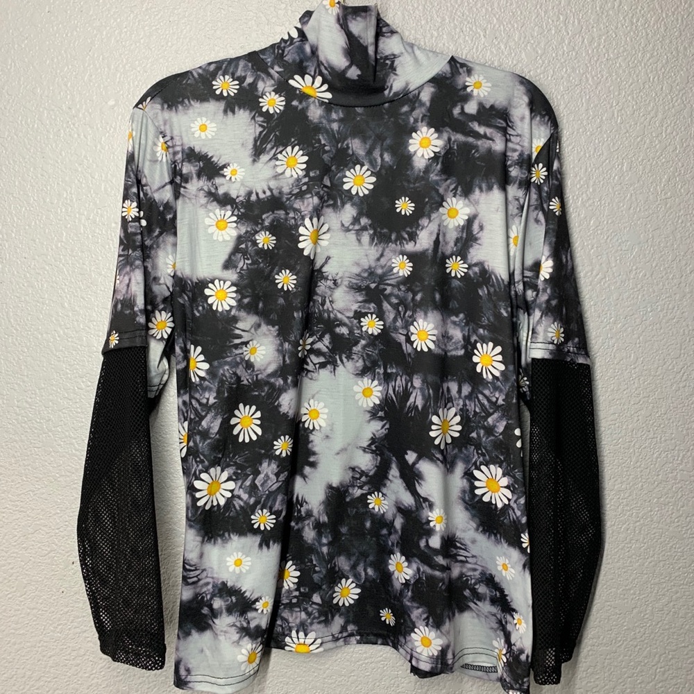 tie dye flower print fishnet panel
